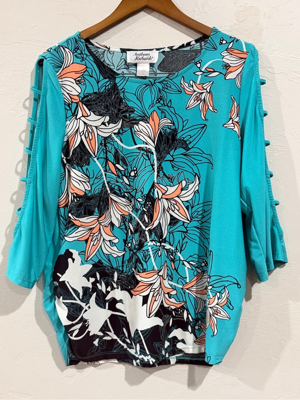Anthony Richards Turquoise Floral Cutout Sleeve Tunic